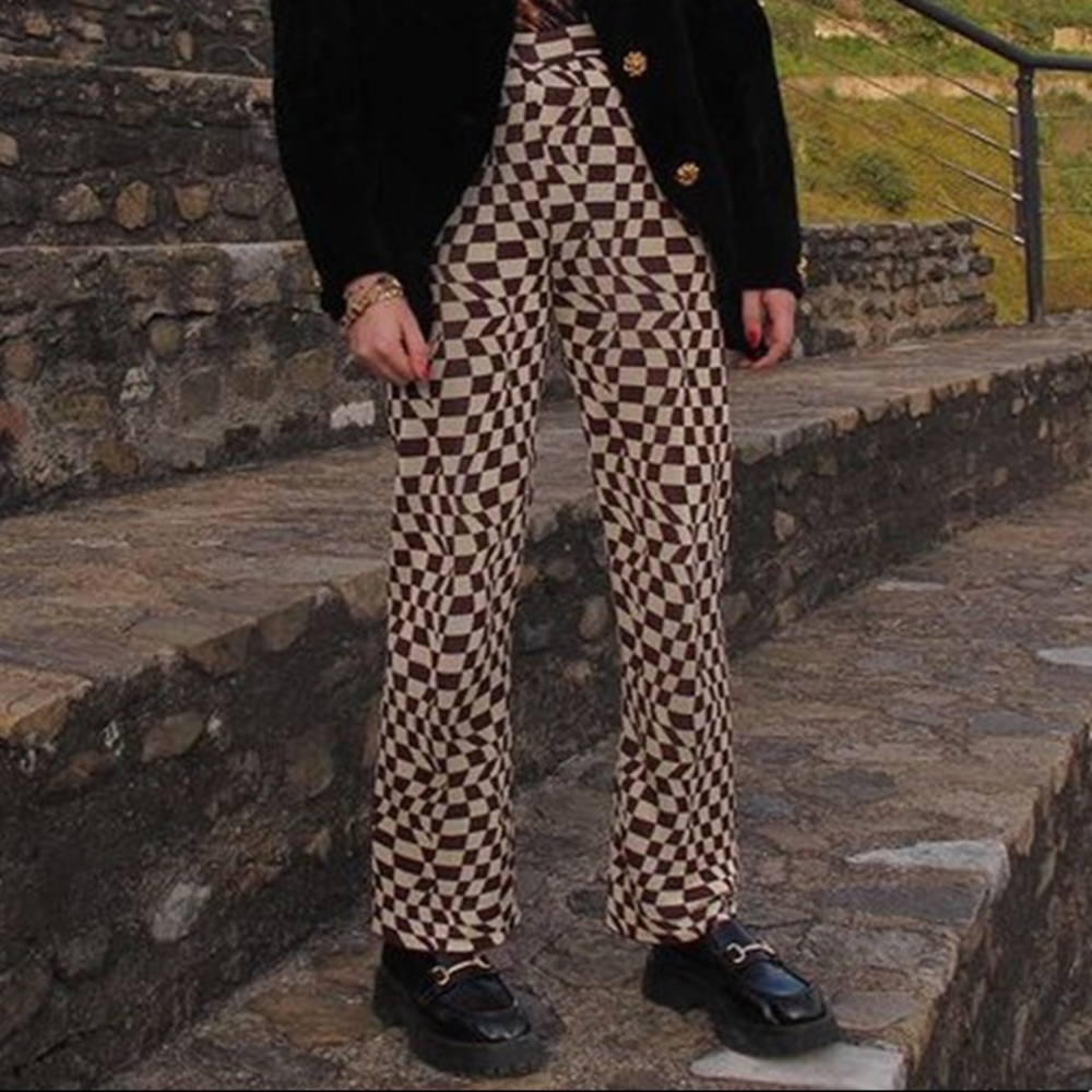 funky checkered knit pants